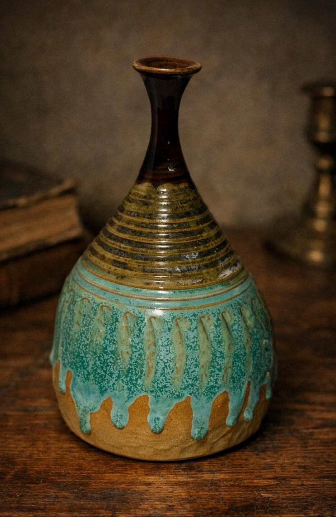 Handmade Studio Pottery Vase – Wheel Thrown Ceramic – Turquoise Drip ...