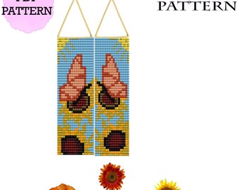 Sunflower and Butterfly PDF Pattern, Fringe Brickstitch floral, flower Summer Earrings