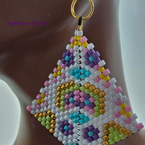 Pastel Spring Kite, Arrow, Shield Earring Pattern, Floral Seed Bead Pattern