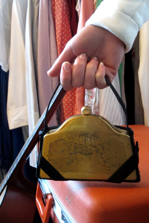Volupte designer Vintage Gold Hand Purse with blac