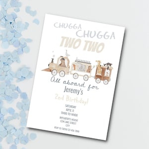 Train chuggaa little boy birthday invitation , two year old, invitation card template birthday party
