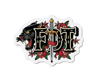 Ímã FDT com Letras Góticas, Adaga, Pantera e Rosas