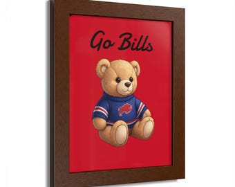 Pôster emoldurado do Ursinho de Pelúcia 'Go Bills' do Buffalo | Decoração de Futebol Americano do Buffalo