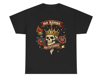 Camiseta com caveira e coroa "Sem Reis, Sem Tiranos" | Camiseta estilo tatuagem punk