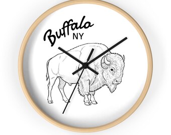 Relógio de parede estilo Buffalo NY | Relógio rústico com o animal símbolo do estado