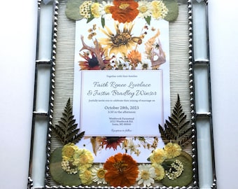 CUSTOM Framed Wedding Invitation With Pressed Flowers, Wedding or Shower Gift, OOAK, Handcrafted, Made in USA