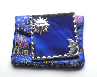 Stained Glass Purse Mirror|Pocket Mirror|Sun & Moon|Sun|Moon|Celestial|Cobalt Blue|Blue|Makeup Tool|Handcrafted|Made in USA