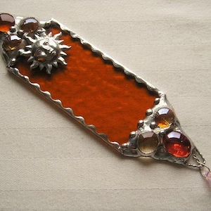 Stained Glass Sun Suncatcher, Sunburst Suncatcher, Amber Glass With Aurora Borealis Crystal, Handcrafted, Made in USA