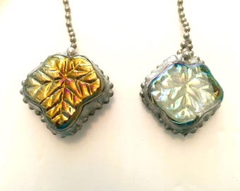 Leaf Fan Pulls, Clear and and Orange Fan Pulls, Pair of Pull Chains, Handcrafted, Made in USA
