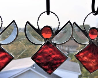 Stained Glass Angel Suncatcher|Birthstone Angel|January Angel|Garnet|Angel Suncatcher|Glass Art|Handcrafted|Made in USA