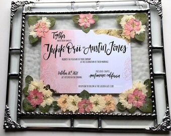 CUSTOM Framed Wedding Invitation With Pressed Flowers|Gift for the Couple|Shower Gift|Wedding Keepsake|Handcrafted|Made in USA