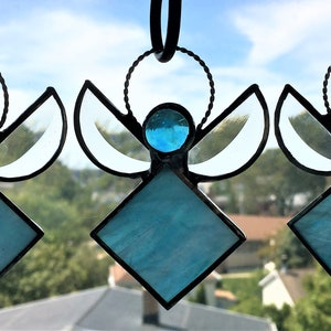 Stained Glass Birthstone Angel, December Angel, Turquoise Angel Suncatcher, Glass Art, Handcrafted, Made in USA