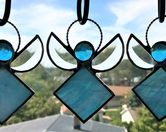 Stained Glass Birthstone Angel|December Angel|Turquoise Angel|Angel Suncatcher|Glass Art|Suncatcher|Handcrafted|Made in USA