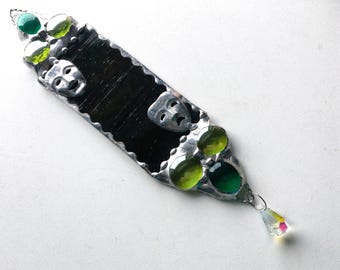 Stained Glass Comedy and Tragedy Suncatcher, Multi Colored Glass With Crystal and Glass Gems, Handcrafted in USA