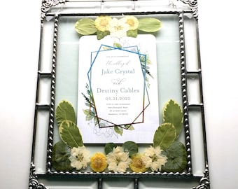 CUSTOM Framed Wedding Invitation With Pressed Flowers, Wedding or Shower Gift, OOAK, Handcrafted, Made in USA