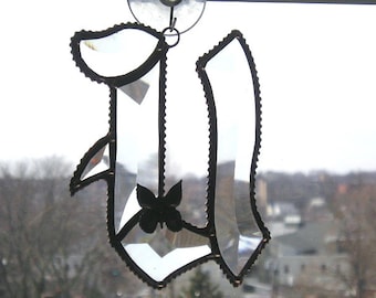 SALE/CLOSEOUT|Stained Glass Initial U|Letter U|U|U Monogram|U Suncatcher|Butterfly|Glass Art|Suncatchers|Handcrafted|Made in USA