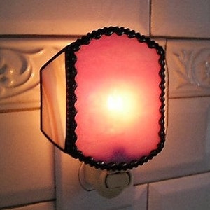 Stained Glass Nightlight|Pink with Antique Beaded Finish|Elegant|Home & Living|Lighting|Night Lights|Handcrafted|Made in USA