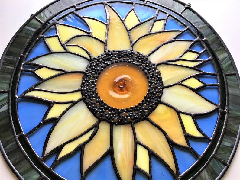 Stained Glass Art PanelSunflowerRound Sunflower PanelStained Etsy