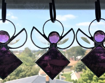 Stained Glass Angel Suncatcher|February Birthstone Angel|Angel Suncatcher|Amethyst|Purple|Handcrafted|Made in USA