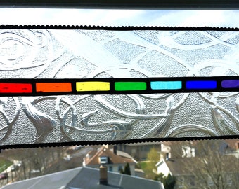 Rainbow Gift|Stained Glass Oblong Rainbow Panel|Stained Glass Rainbow Pride LGBTQ Gift|OOAK|Handcrafted|Made in USA