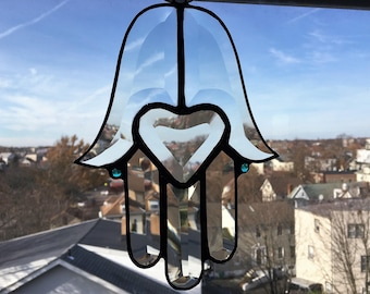 Hamsa Suncatcher|Stained Glass Hamsa|Stained Glass Hand of Fatima|Glass Art|Suncatchers|Handcrafted|Made in USA