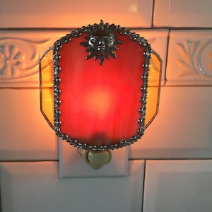 Stained Glass Sunburst Nightlight, Celestial Gift, Home Decor, Sun Night Light, Orange and Gold, Handcrafted, Made in USA