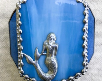 Stained Glass Mermaid Nightlight; Blue 2 Toned Glass; Night Light; Handcrafted in USA