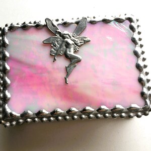 Stained Glass Jewelry BoxTrinket BoxFairyFairy Jewelry BoxPinkJewelryJewelry StorageHandcraftedMade in USA image 4