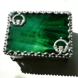 Stained Glass Jewelry Box|Claddagh|Irish|Claddagh Jewelry Box|Love & Friendship|Jewelry|Jewelry Storage|Green|Handcrafted|Made in USA