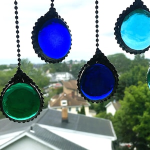 Stained Glass Fan Pull or Light Pull, Home Decor - Lighting, Cool Colors, Handcrafted, Made in USA