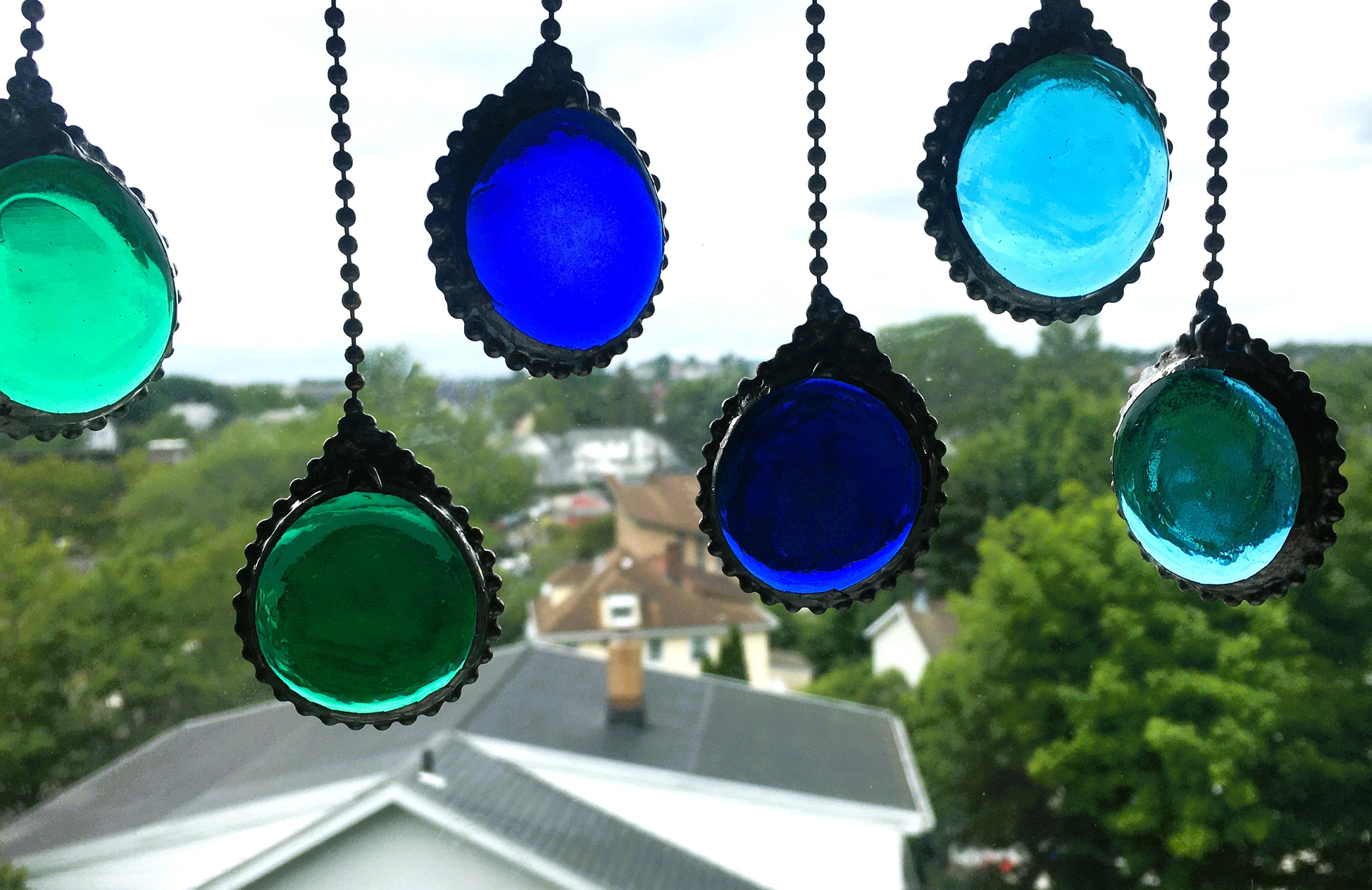 Stained Glass Fan Pull or Light Pull, Home Decor - Lighting, Cool Colors, Handcrafted, Made in USA
