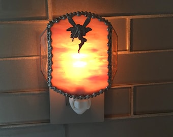 Stained Glass Fairy Nightlight; Peach Red White Streaky Glass; Lighting; Night Lights; Handcrafted in USA