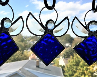 Stained Glass Angel Ornament|September Birthstone|Angel Suncatcher|Sapphire Blue|Glass Art|Handcrafted|Made in USA