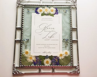 CUSTOM Stained Glass Framed Wedding Invitation With Pressed Flowers|Wedding Keepsake|Gift for the Couple|Shower Gift|Handcrafted in USA