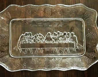 Vintage Glass Plate; Indiana Glass; The Last Supper