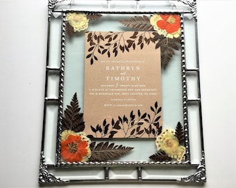 Framed Wedding Invitation; Pressed Flower Art; Wedding Keepsake or Shower Gift; Handcrafted in USA