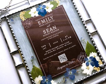 Framed Wedding Invitation|Pressed Flower Art|Wedding Keepsake|Shower Gift|Gifts & Mementos|Handcrafted|Made in USA