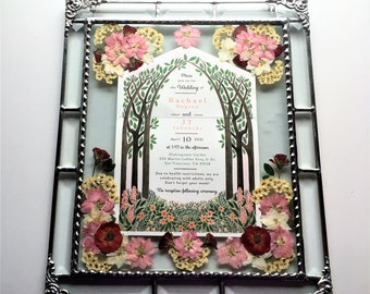 Framed Wedding Invitation; Pressed Flower Art; Wedding Keepsake or Shower Gift; Handcrafted in USA