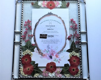 Framed Wedding Invitation|Pressed Flower Art|Wedding Keepsake|Shower Gift|Gifts & Mementos|Handcrafted|Made in USA