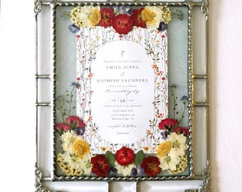 Custom Framed Wedding Invitation With Pressed Flowers, Wedding or Shower Gift, OOAK, Made in America