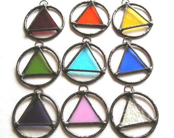 Alcohol Recovery and Sobriety Suncatcher; Stained Glass Twelve Steps Suncatcher; Handcrafted in USA