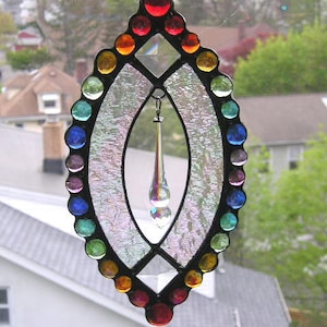 Stained Glass Rainbow SuncatcherGift for the HomeCheerful Rainbow Stained Glass and GemsSparkly Crystal DangleHandcraftedMade in USA Bild 9