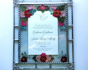 Custom-Framed Wedding Invitation|Pressed Flower Art|Wedding Keepsake|Gifts & Mementos|Keepsake|Handcrafted|Made in USA