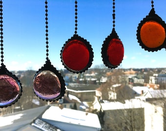Stained Glass Fan Pull or Light Pull; Home Decor, Lighting; Warm Colors; Handcrafted in USA