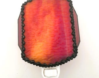 Stained Glass Nightlight; Art Glass Red and Gold Textured Glass; OOAK; Night Lights; Handcrafted in USA