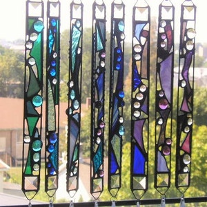Stained Glass Rainbow Suncatcher; Abstract Suncatcher with Crystals; OOAK; Handmade in USA