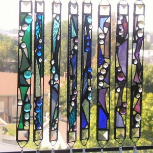 Stained Glass Rainbow Suncatcher|Gift for Home|Abstract Suncatcher with Crystals|Glass Art|OOAK|Handmade by Anne Malone in USA