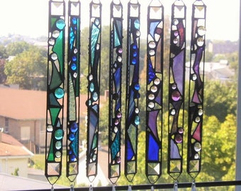 Stained Glass Rainbow Suncatcher|Gift for Home|Abstract Suncatcher with Crystals|Glass Art|OOAK|Handmade by Anne Malone in USA