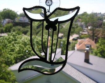 SALE/CLOSEOUT|Letter Y|Initial Y|Letter Y Suncatcher|Butterfly|Butterfly Decoration|Beveled Glass Y|Initial|Handcrafted|Made in USA