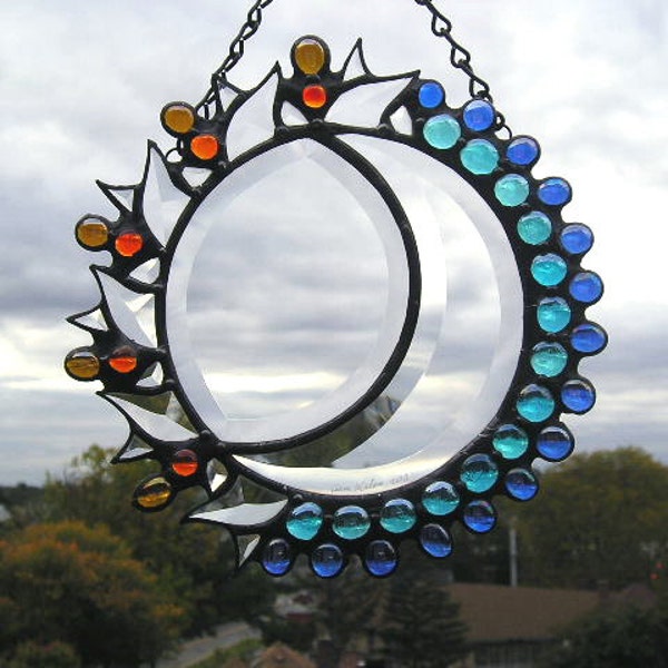 Stained Glass|Sun & Moon Stained Glass|Celestial Suncatcher|Glass Art|Suncatchers|Handcrafted|Made in USA